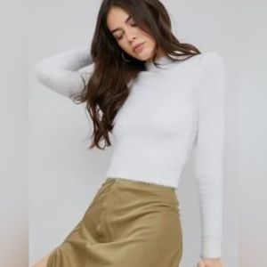 White Crushed Velour Long Sleeved Crop Top. Size S